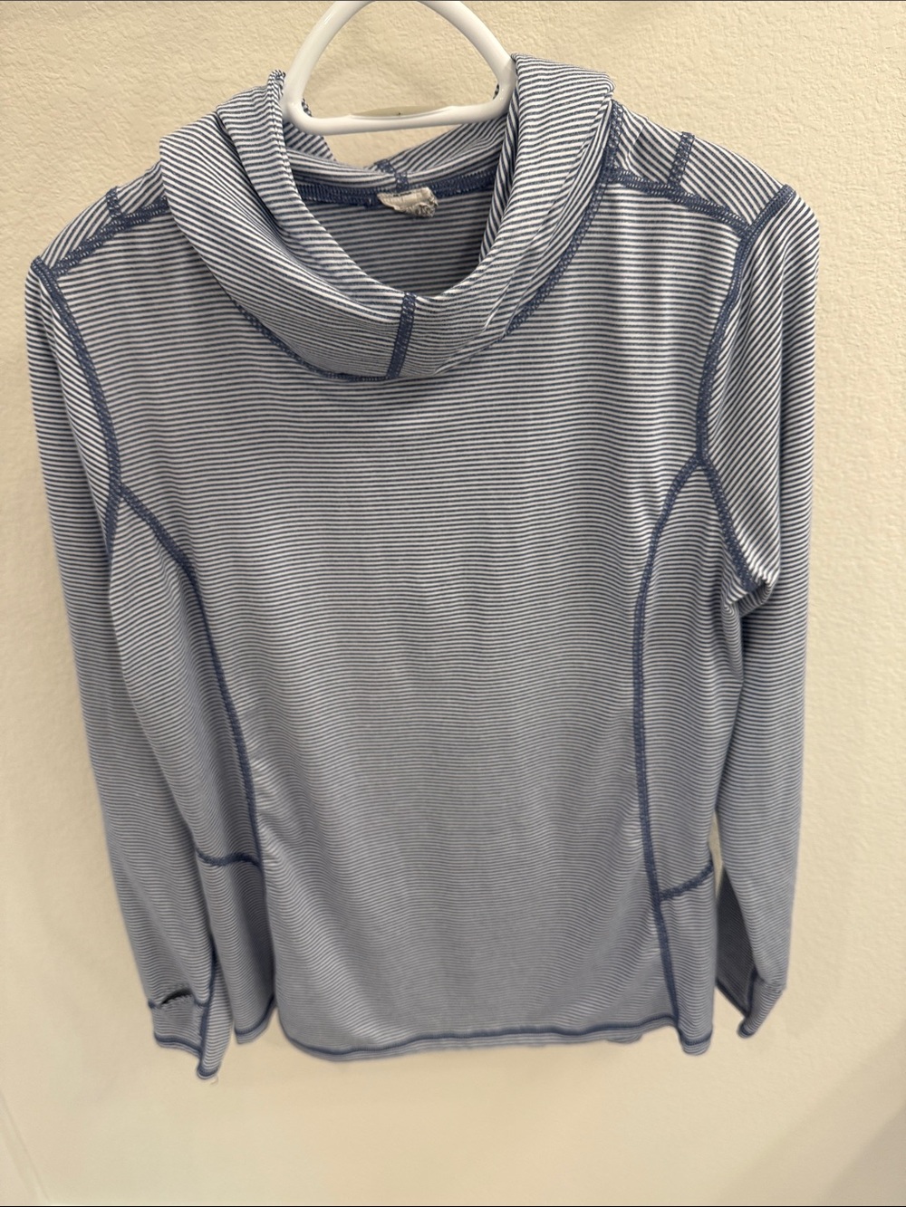 Danskin Now Blue & White Striped Cowl Neck Lightweight Hoodie